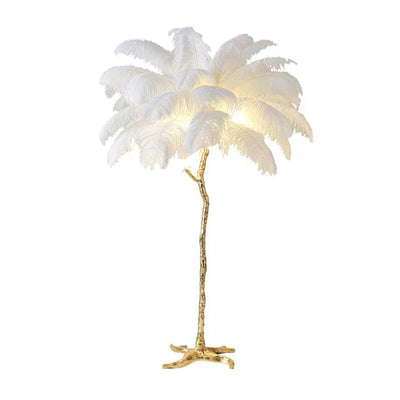 Aurelle Ostrich Feather Floor Lamp in Brass Copper Finish OpalDwell