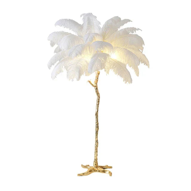Aurelle Ostrich Feather Floor Lamp in Brass Copper Finish OpalDwell
