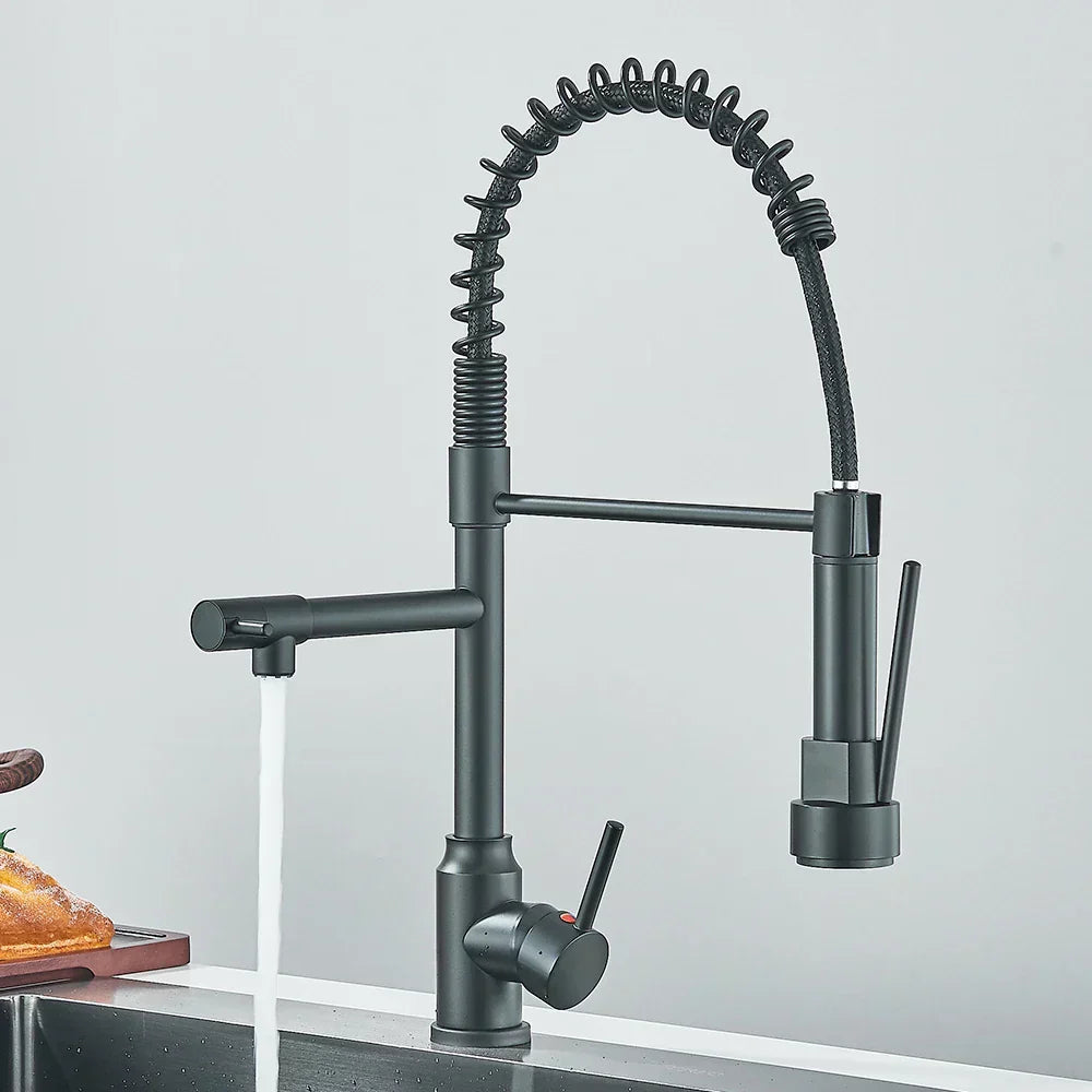 FluxSpout Dual Kitchen Mixer Tap With Spring Spout Finish - OpalDwell