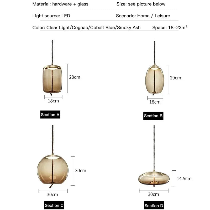 Aurum Glass Design Pendant Light Modern Suspension - OpalDwell