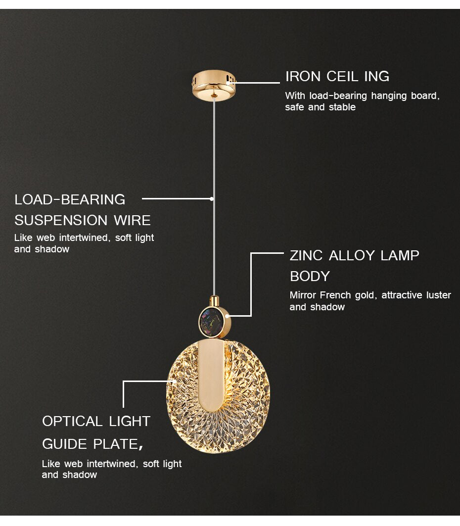 Aurelia Gold LED Crystal Round Pendant Hanging Light - OpalDwell
