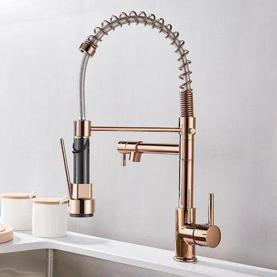 LumaFlow Dual Spout Kitchen Faucet In Black And Gold OpalDwell