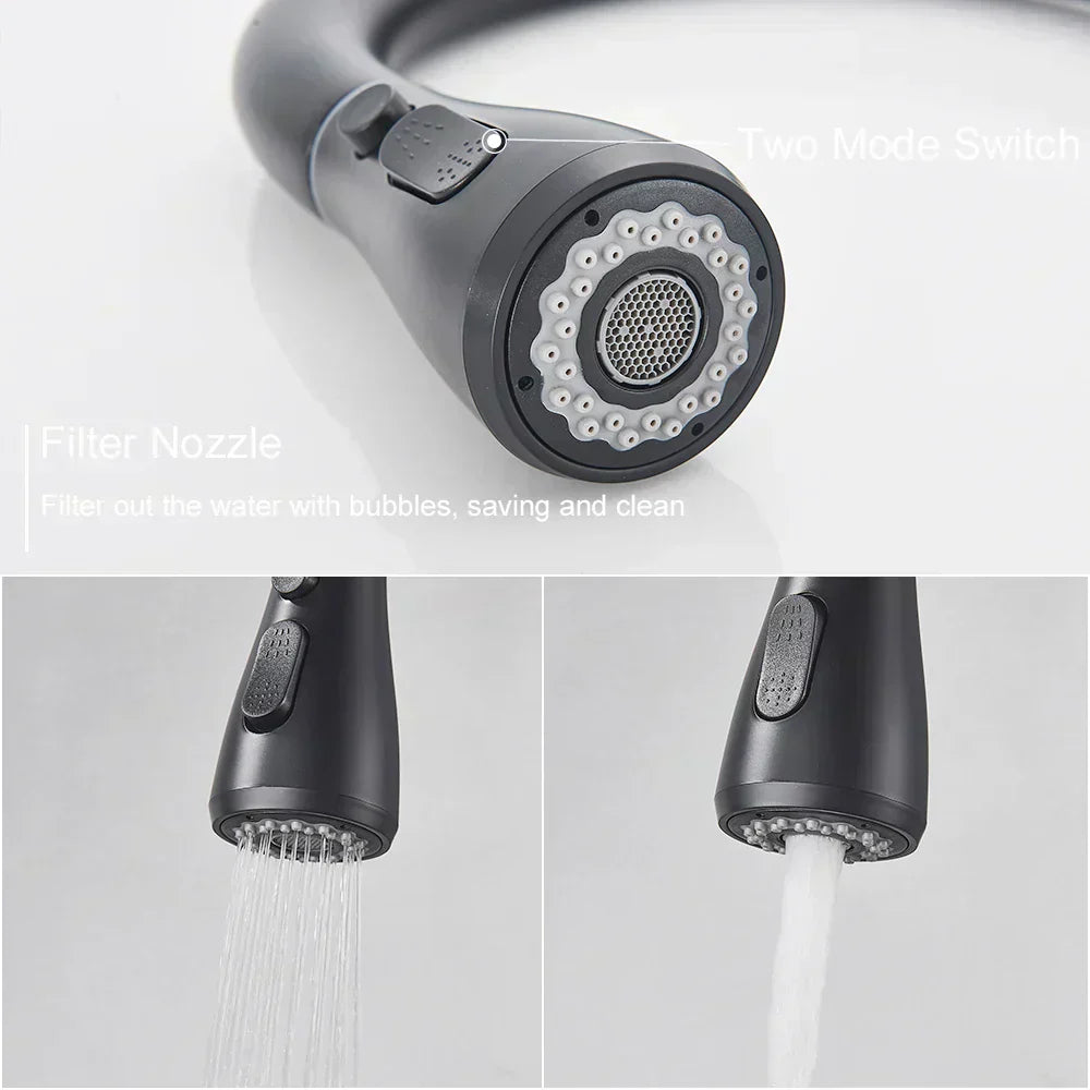 NoirFlow Retractable Kitchen Mixer Tap With Pull Out Spout - OpalDwell