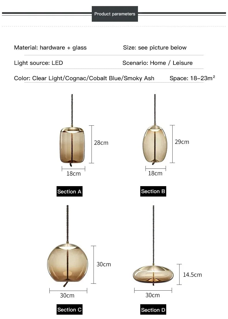 Aurum Glass Design Pendant Light Modern Suspension - OpalDwell