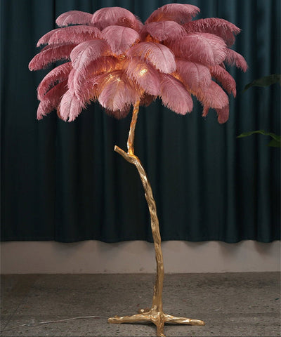 AstraLoom Ostrich Feather LED Floor Lamp with Adjustable Height and Soft Glow OpalDwell