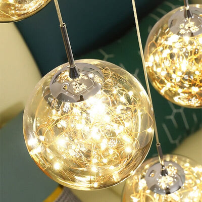 LuminaOrb Glass Orb Staircase Chandelier With Soft Ambient Glow - OpalDwell