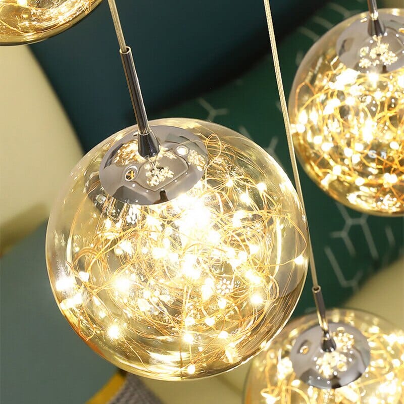 LuminaOrb Glass Orb Staircase Chandelier With Soft Ambient Glow - OpalDwell