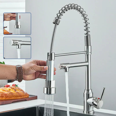 NovaPulse Kitchen Mixer Tap 360° Swivel Brushed Nickel - OpalDwell