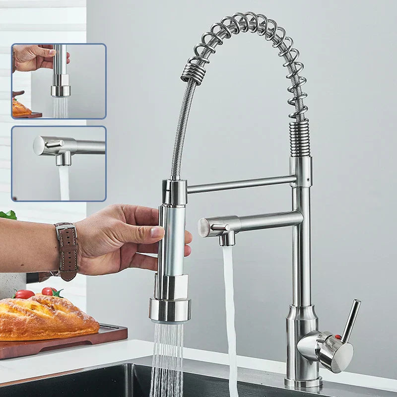 NovaPulse Kitchen Mixer Tap 360° Swivel Brushed Nickel - OpalDwell