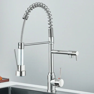 FluxSpout Dual Kitchen Mixer Tap With Spring Spout Finish - OpalDwell