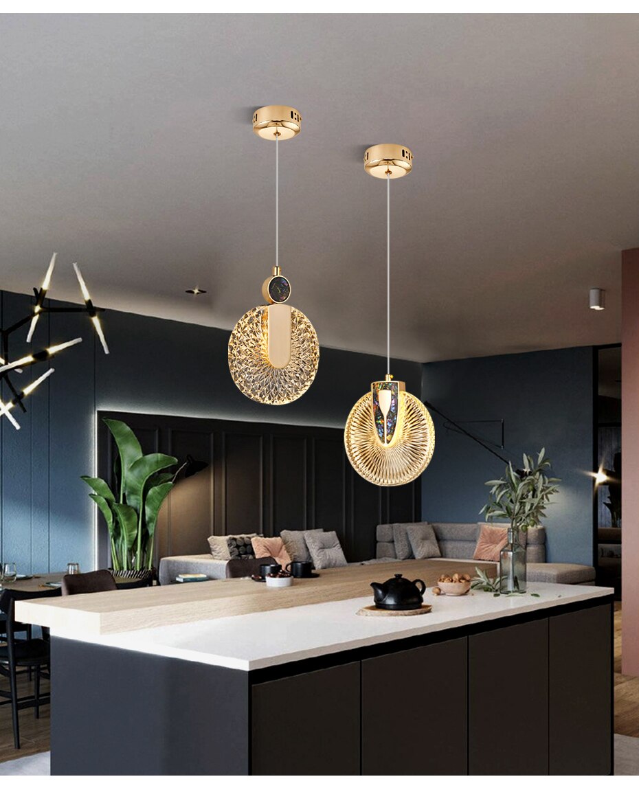Aurelia Gold LED Crystal Round Pendant Hanging Light - OpalDwell