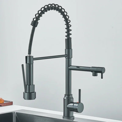 FluxSpout Dual Kitchen Mixer Tap With Spring Spout Finish - OpalDwell