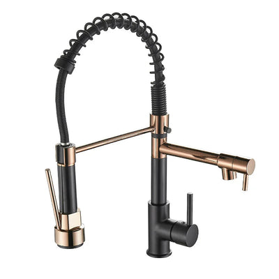LumaFlow Dual Spout Kitchen Faucet In Black And Gold OpalDwell