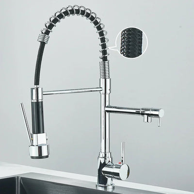 FluxSpout Dual Kitchen Mixer Tap With Spring Spout Finish - OpalDwell