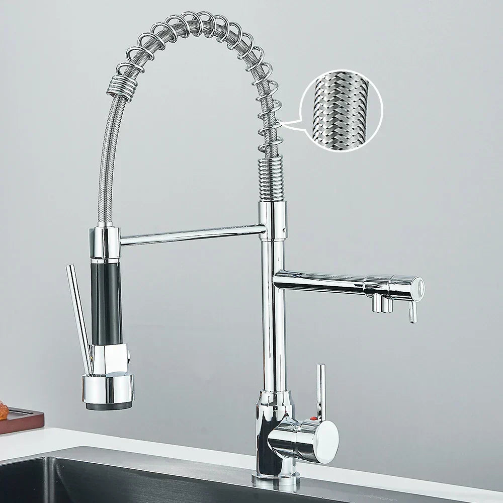FluxSpout Dual Kitchen Mixer Tap With Spring Spout Finish - OpalDwell