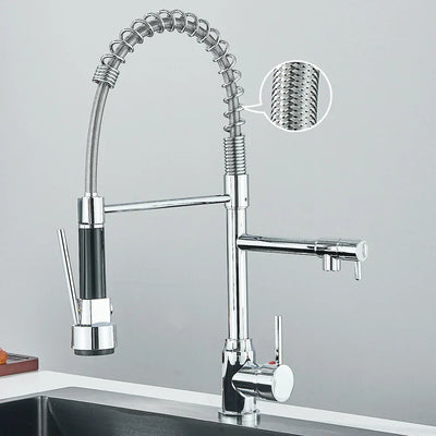 FluxSpout Dual Kitchen Mixer Tap With Spring Spout Finish - OpalDwell