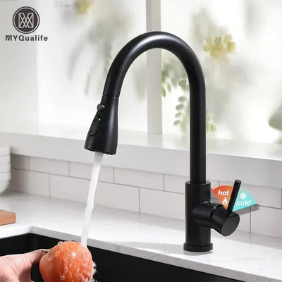 NoirFlow Retractable Kitchen Mixer Tap With Pull Out Spout - OpalDwell