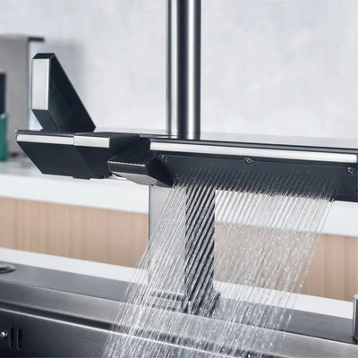 Ravelle Digital Kitchen Faucet in Black and Rose Gold OpalDwell