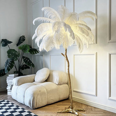 AstraLoom Ostrich Feather LED Floor Lamp with Adjustable Height and Soft Glow OpalDwell
