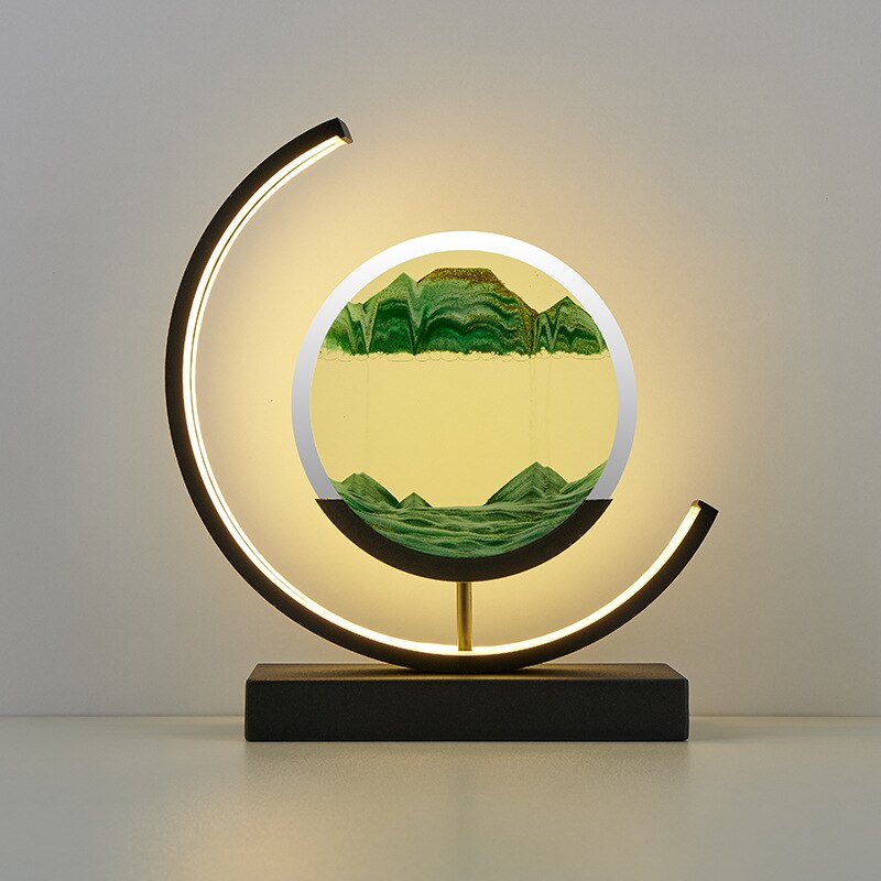 LumenVale Sandscape Table Lamp With Moving Sand Patterns For Relaxation Spaces - OpalDwell