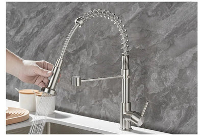 LumaFlow Dual Spout Kitchen Faucet In Black And Gold OpalDwell
