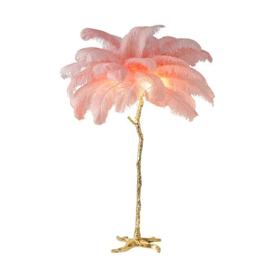 Aurelle Ostrich Feather Floor Lamp in Brass Copper Finish OpalDwell
