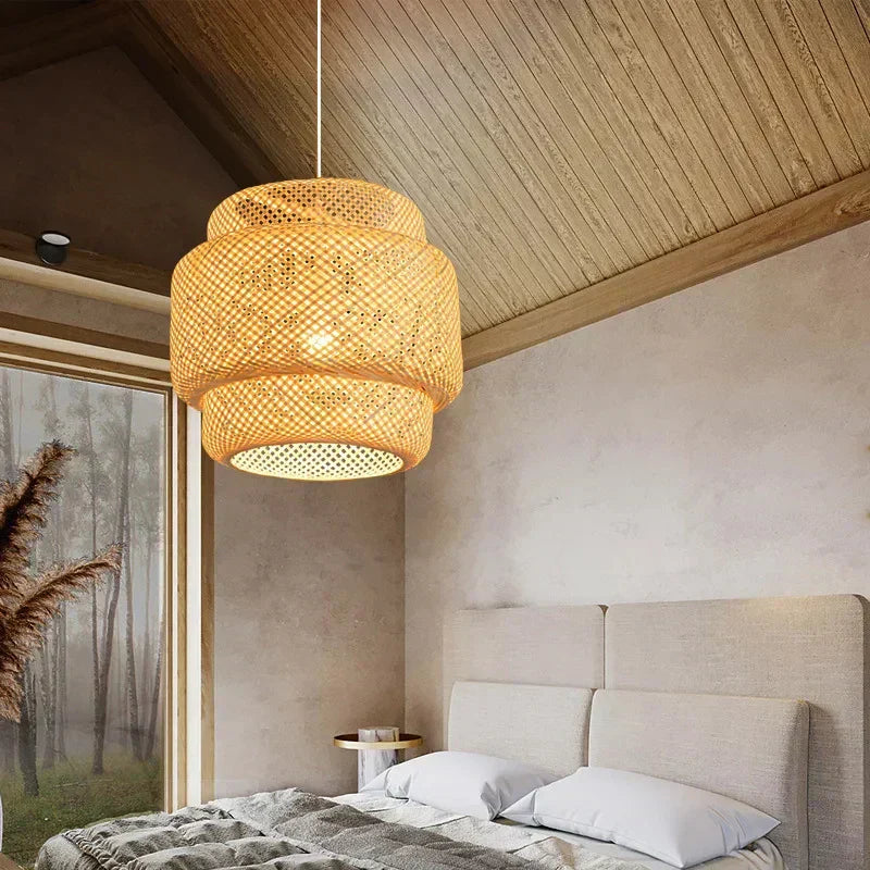 KiraBamboo Knit Pendant Light Chinese-Inspired Handcrafted - OpalDwell