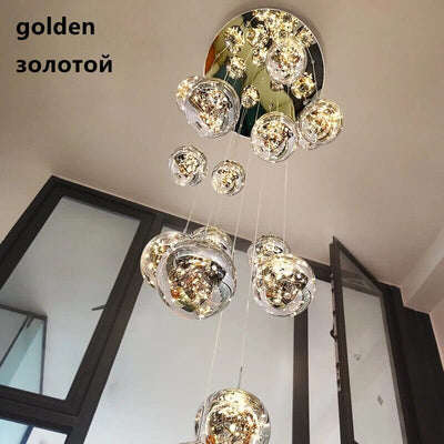 LuminaOrb Glass Orb Staircase Chandelier With Soft Ambient Glow - OpalDwell