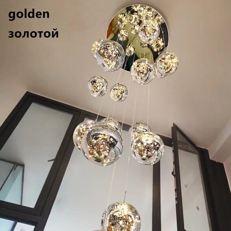 LuminaOrb Glass Orb Staircase Chandelier With Soft Ambient Glow - OpalDwell