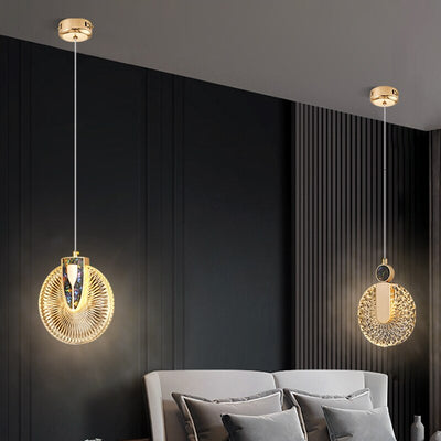 Aurelia Gold LED Crystal Round Pendant Hanging Light - OpalDwell