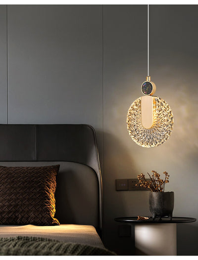 Aurelia Gold LED Crystal Round Pendant Hanging Light - OpalDwell