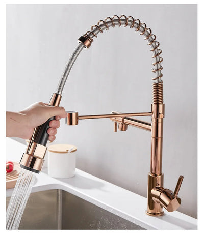 LumaFlow Dual Spout Kitchen Faucet In Black And Gold OpalDwell