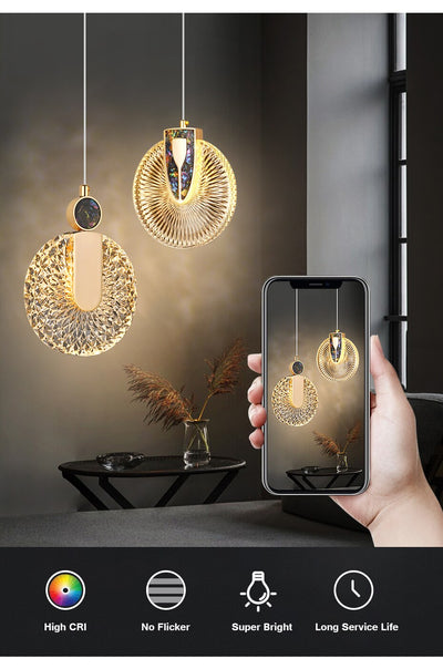 Aurelia Gold LED Crystal Round Pendant Hanging Light - OpalDwell
