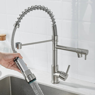LumaFlow Dual Spout Kitchen Faucet In Black And Gold OpalDwell
