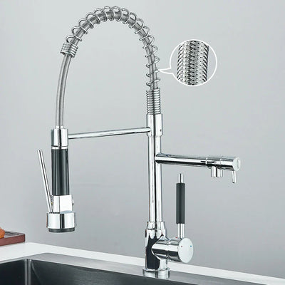 FluxSpout Dual Kitchen Mixer Tap With Spring Spout Finish - OpalDwell