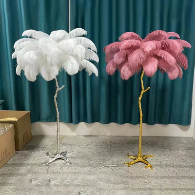 Aurelle Ostrich Feather Floor Lamp in Brass Copper Finish OpalDwell