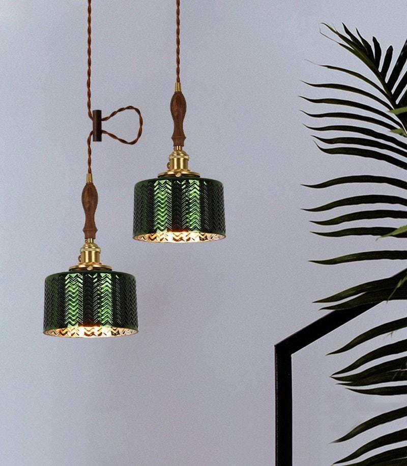 Liora | Glossy Green Glass Cylindrical Pendant Light in Art Deco Style, LED Bulb Included | OpalDwell - OpalDwell