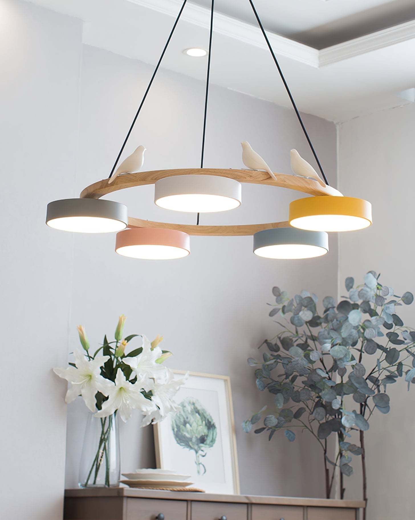 AeroNest Bird Round Chandelier | Multi-Material Fusion - OpalDwell