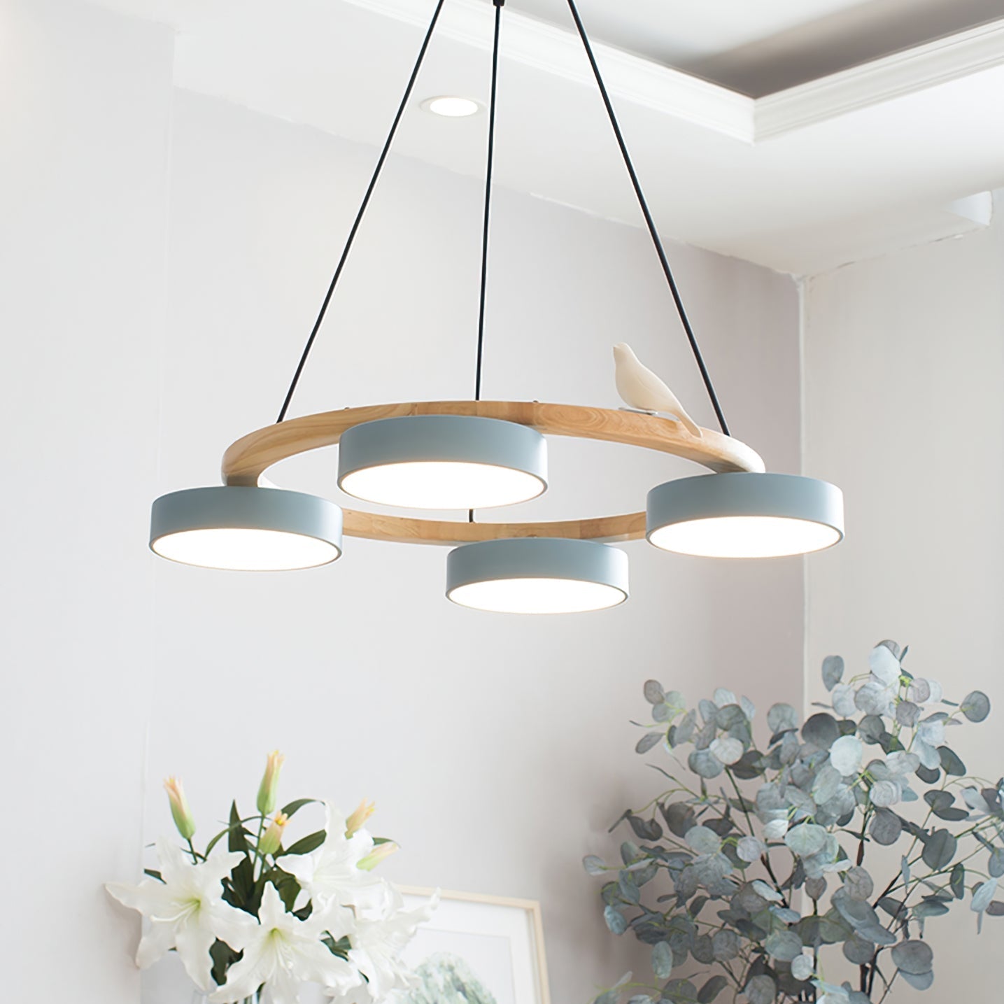 AeroNest Bird Round Chandelier | Multi-Material Fusion - OpalDwell