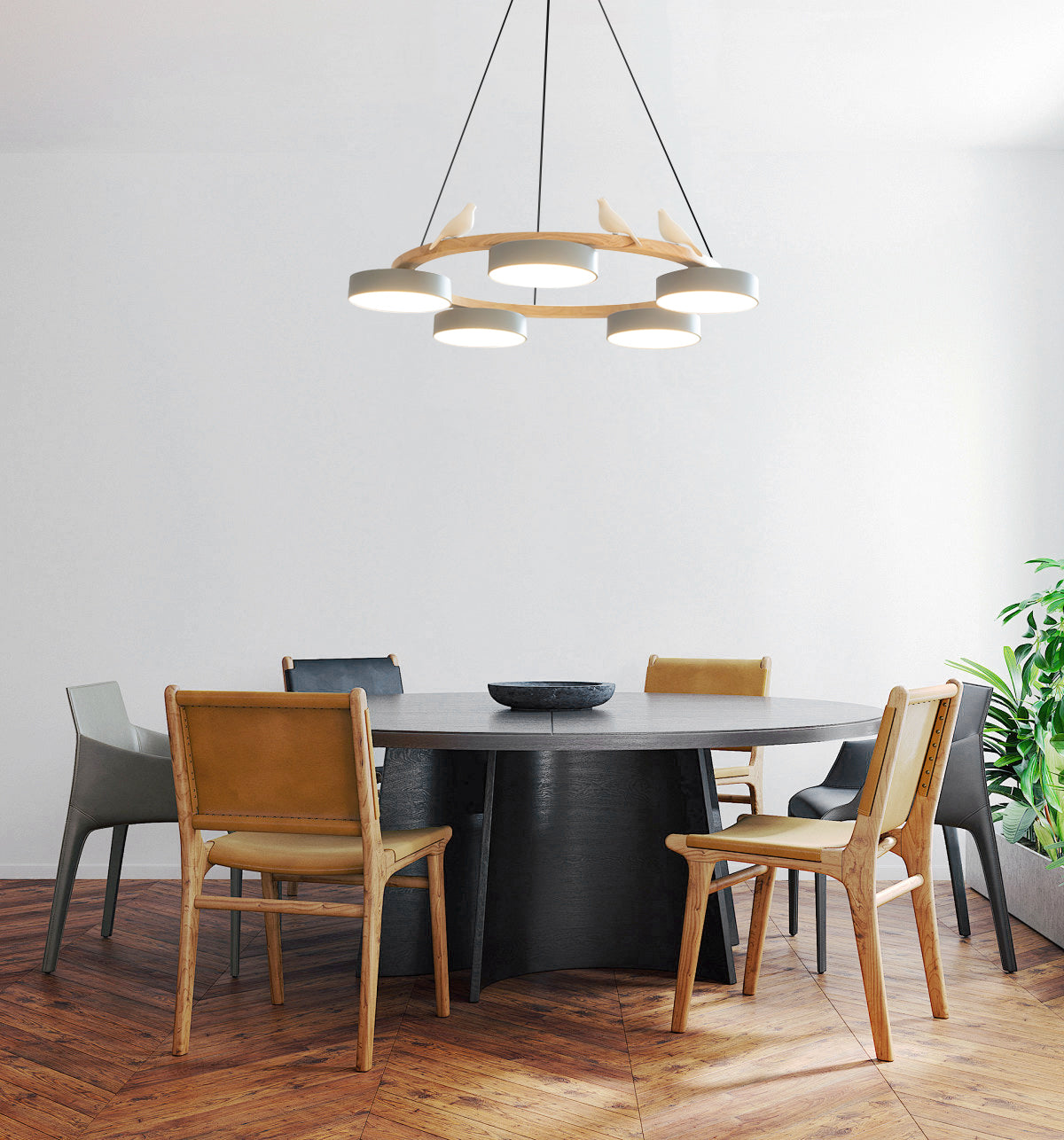 AeroNest Bird Round Chandelier | Multi-Material Fusion - OpalDwell