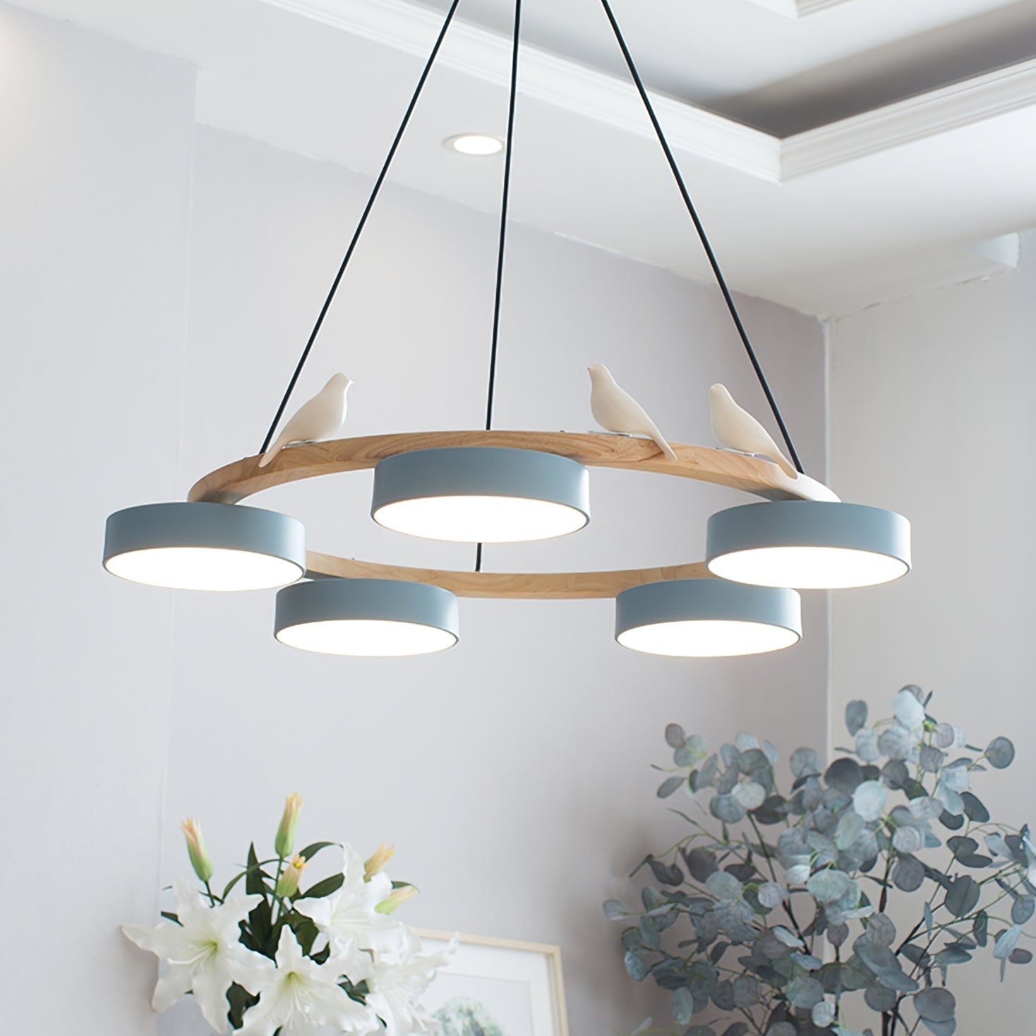 AeroNest Bird Round Chandelier | Multi-Material Fusion - OpalDwell