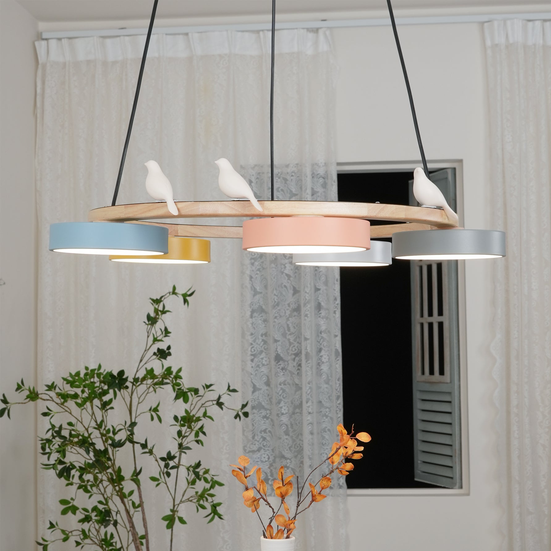 AeroNest Bird Round Chandelier | Multi-Material Fusion - OpalDwell