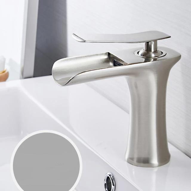 Brass Chrome Waterfall Basin Faucet With Dual Pipes OpalDwell