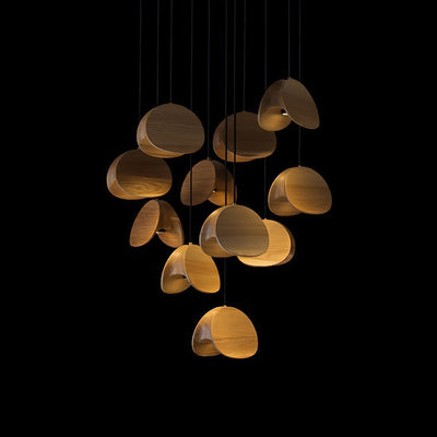 SylvaLeaf Pendant Light Natural Wood Round Leaf Shade - OpalDwell