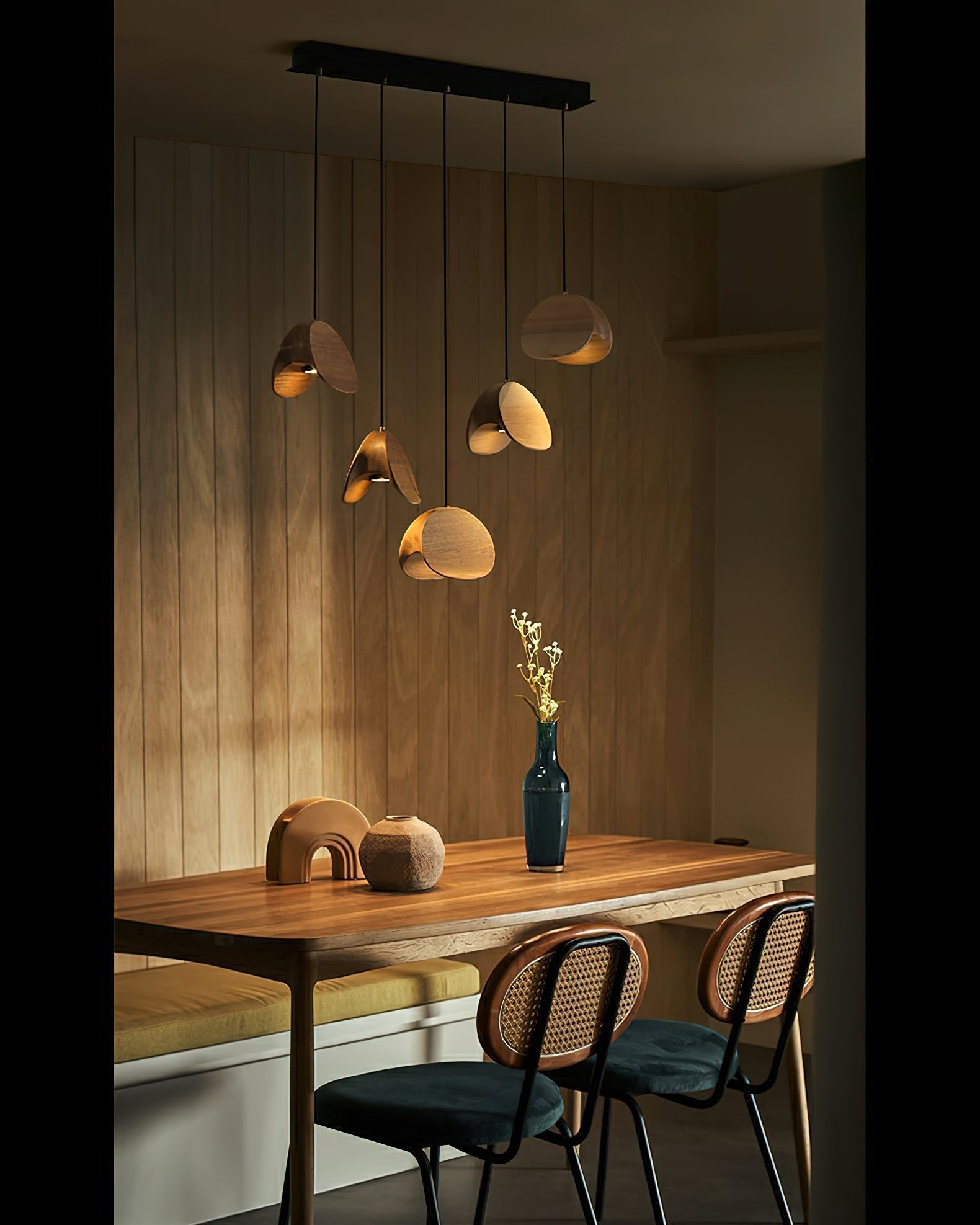 SylvaLeaf Pendant Light Natural Wood Round Leaf Shade - OpalDwell