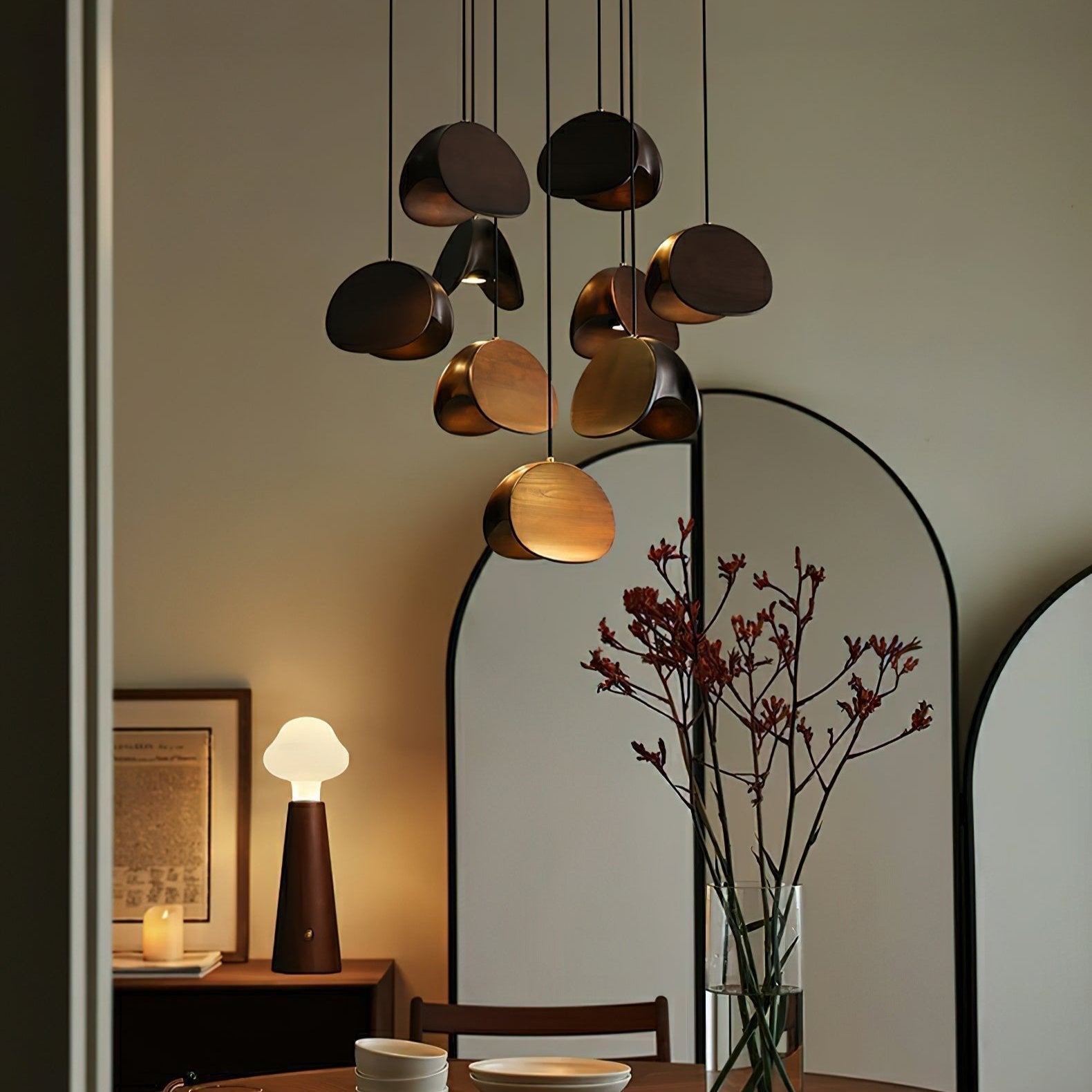 SylvaLeaf Pendant Light Natural Wood Round Leaf Shade - OpalDwell