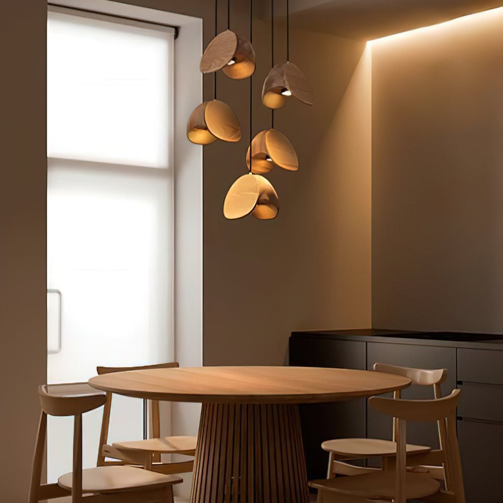 SylvaLeaf Pendant Light Natural Wood Round Leaf Shade - OpalDwell
