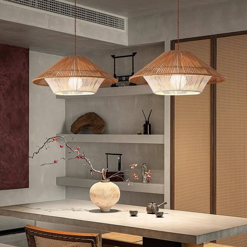 Kairo Weave Pendant Light Handwoven Wicker Japanese Boho Dining Room Lighting OpalDwell