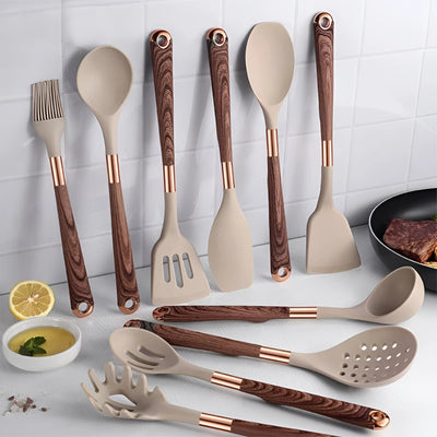 Aurelo Kitchen Elite 10 Piece Stainless Steel Utensil Set With Non Slip Grips - OpalDwell