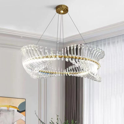Contemporary Spiral Acrylic Chandelier With Luxury LED Ring Light OpalDwell